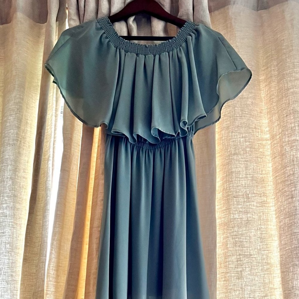 Show Me Your MuMu Dusty Blue Off Shoulder Hacienda Maxi Dress